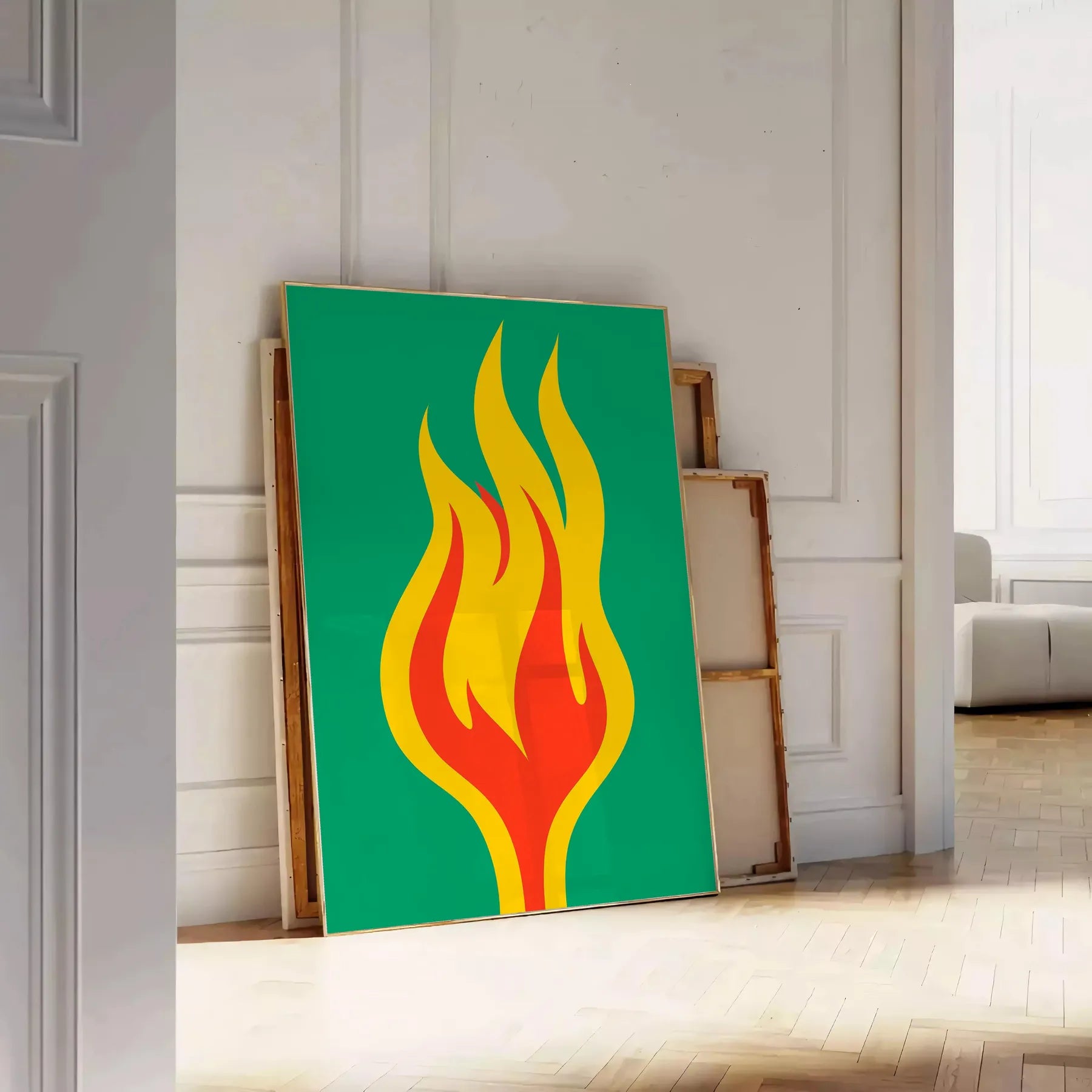 space modern art poster vibrant orange green hues wall unique gift artwork room perfect size A4 cm A0 walls today